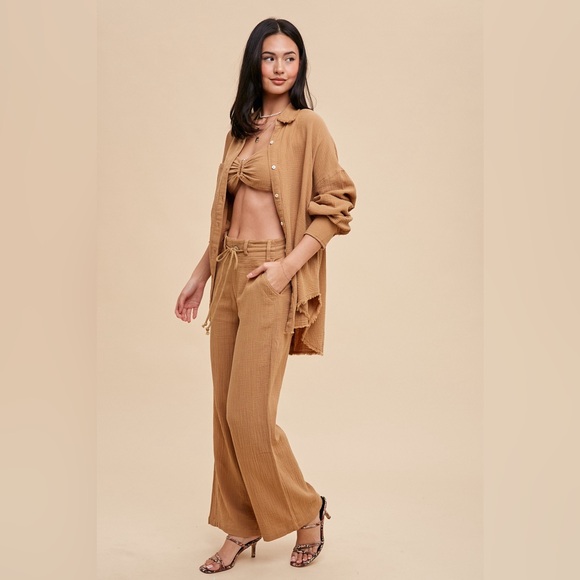 170. Garment Washed Cotton Gauze 3 Piece Set in Earthen - Picture 3 of 4